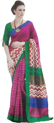 Saree With Pink Ground & Green Border | Vasthraas